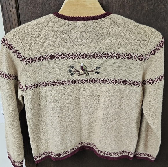 Vtg 80’s Christopher & Banks Tan Wool Ramie Embroidery Bird Cardigan Sz XL - Picture 7 of 9